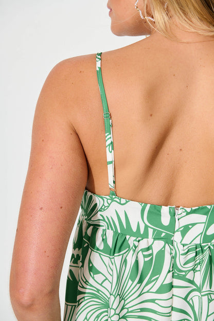 Marlaine Maxi Sundress in White With Green Print