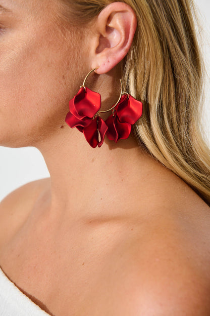 Kataleya Hoop Earrings in Red Petals