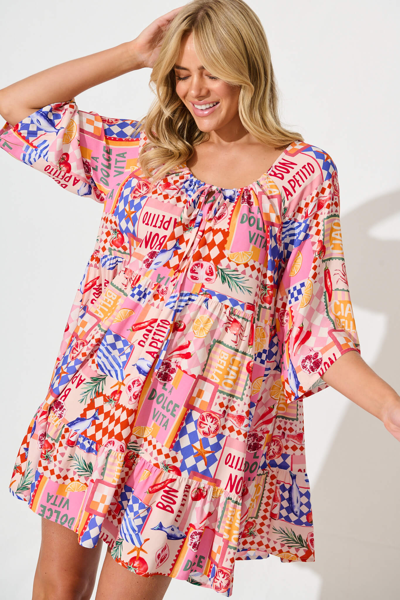 Khalida Smock Dress In Multi Conversational Print