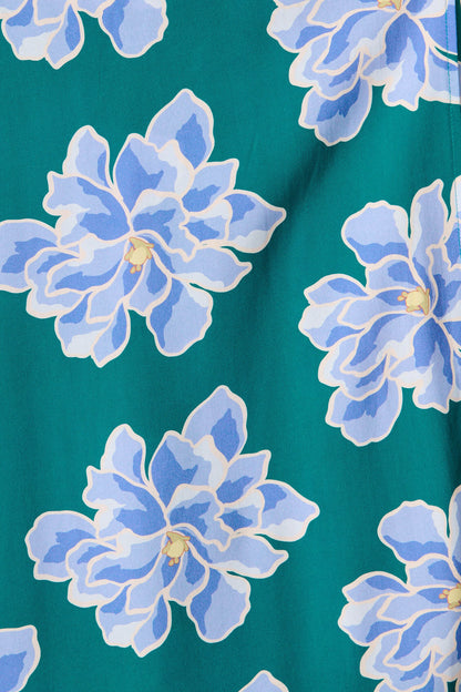 Ronda Maxi Wrap Dress In Emerald With Blue Floral