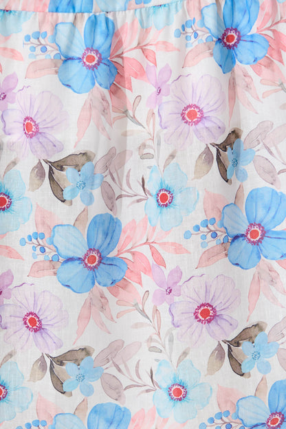 Stargazer Midi Dress in Multi Blue Floral Cotton Blend