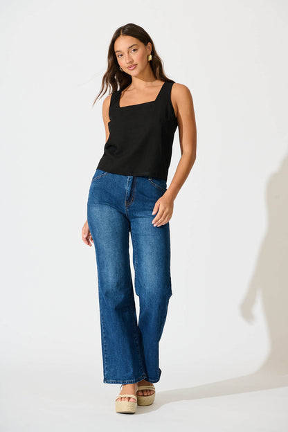 Tiami Cami Top In Black Linen Blend
