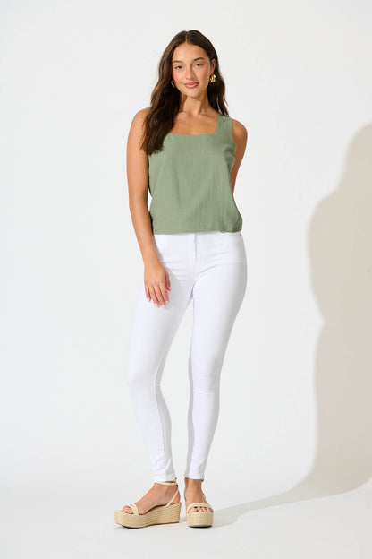 Tiami Cami Top In Khaki Linen Blend