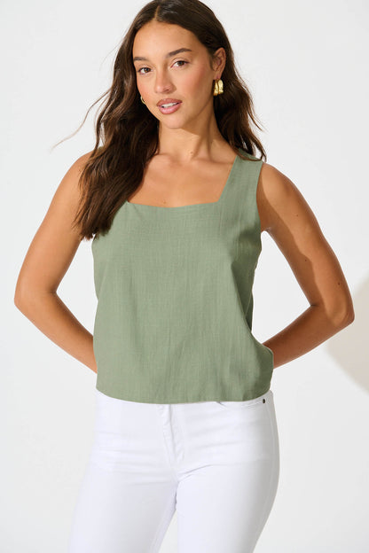 Tiami Cami Top In Khaki Linen Blend