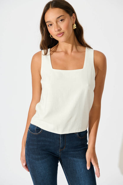Tiami Cami Top In White Linen Blend