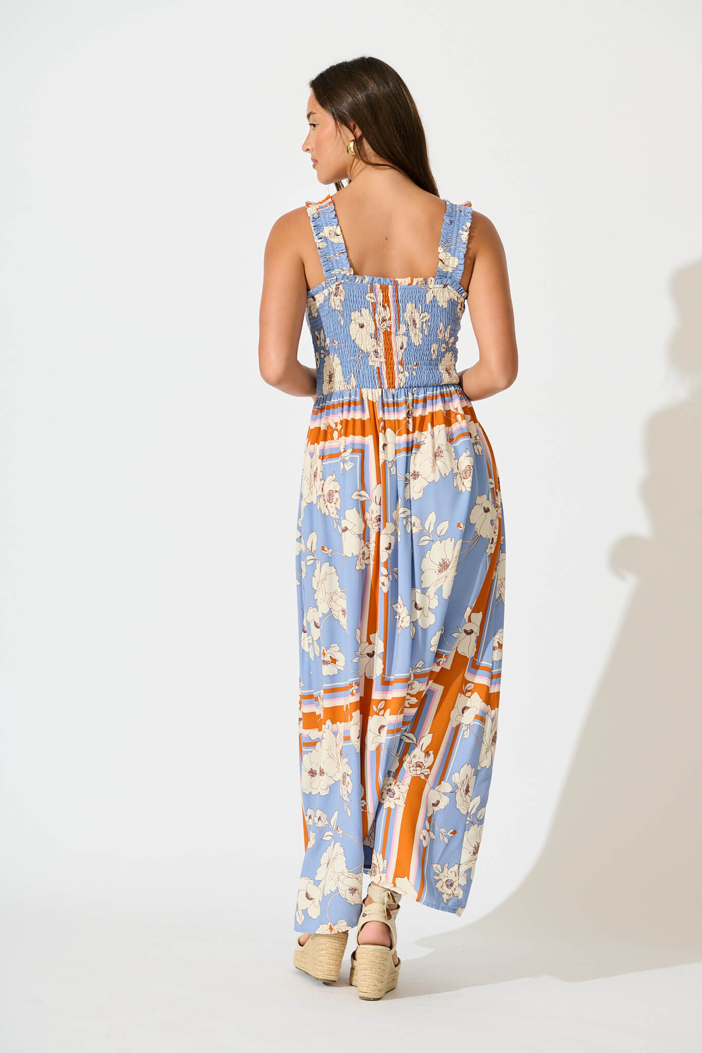 Evanston Maxi Dress In Blue with Cream Flower