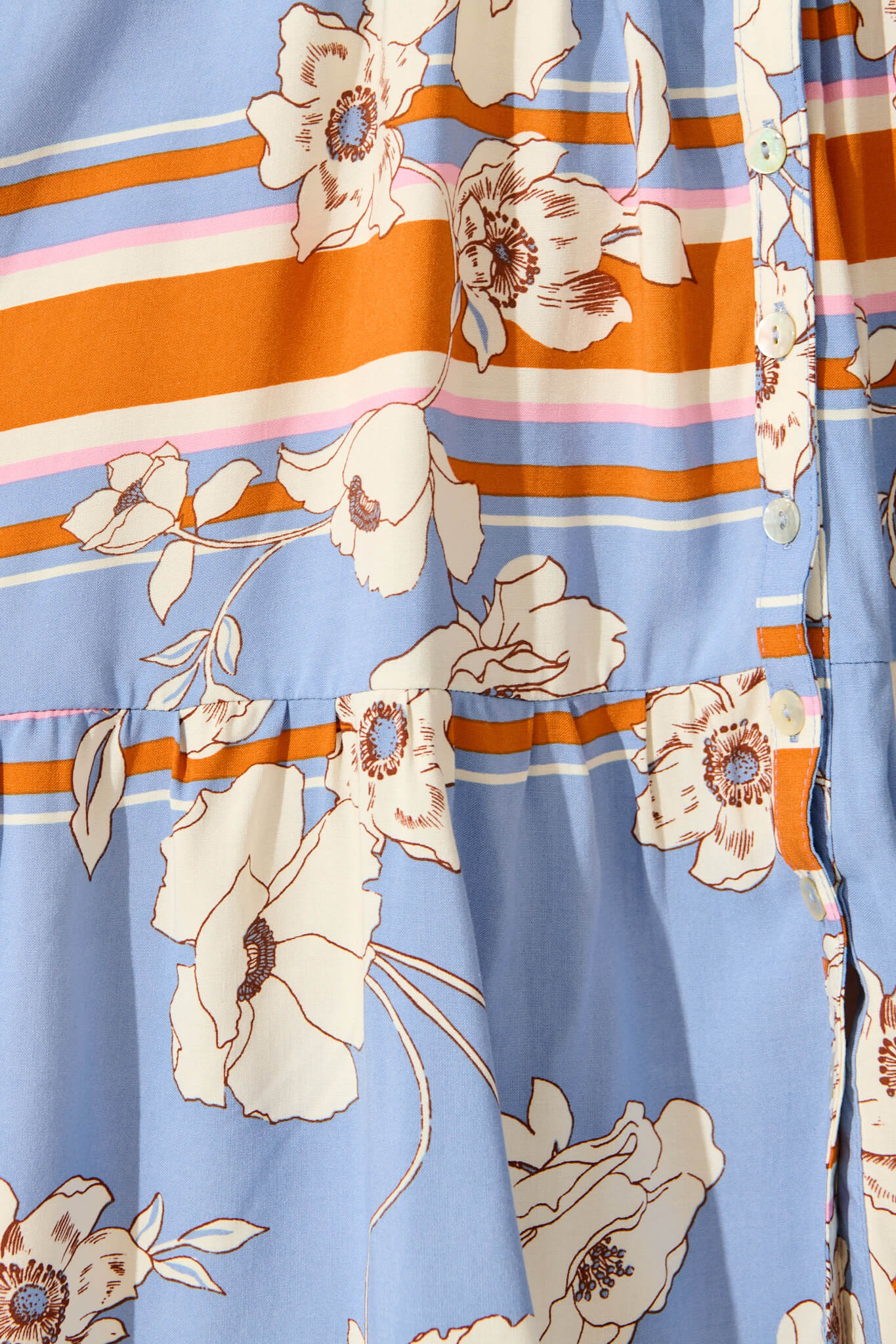 Emelyn Smock Dress In Blue with Cream Flower