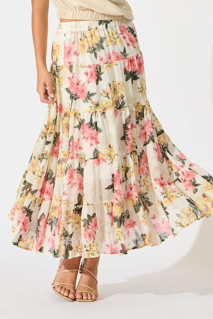 Mellieha Maxi Skirt in Cream Multi Floral Chiffon