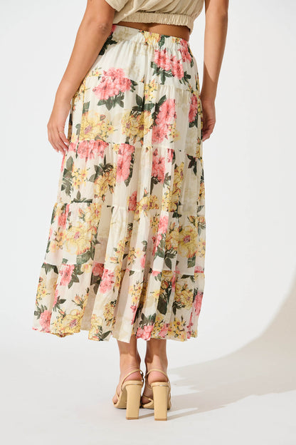 Mellieha Maxi Skirt in Cream Multi Floral Chiffon