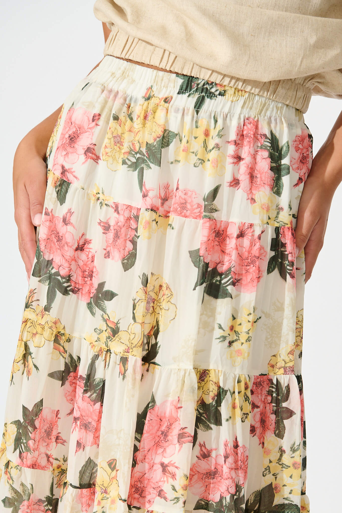 Mellieha Maxi Skirt in Cream Multi Floral Chiffon