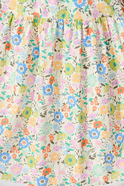 Finola Midi Skirt in White Multi Floral Print Cotton