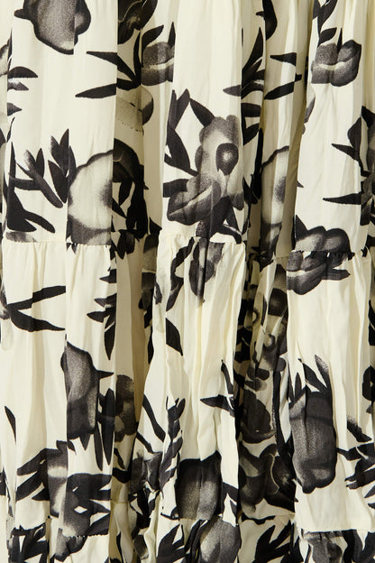 Tinisie Midi Skirt in Cream with Black Floral Chiffon
