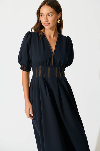 Hazelina Midi Dress In Navy