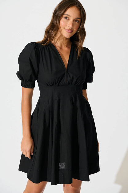 Hazel Dress in Black Cotton