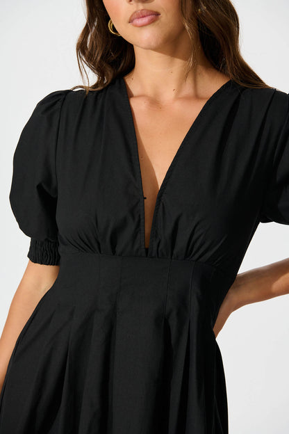 Hazel Dress in Black Cotton