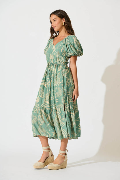 Marnae Midi Dress in Khaki Print