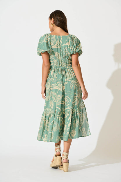 Marnae Midi Dress in Khaki Print