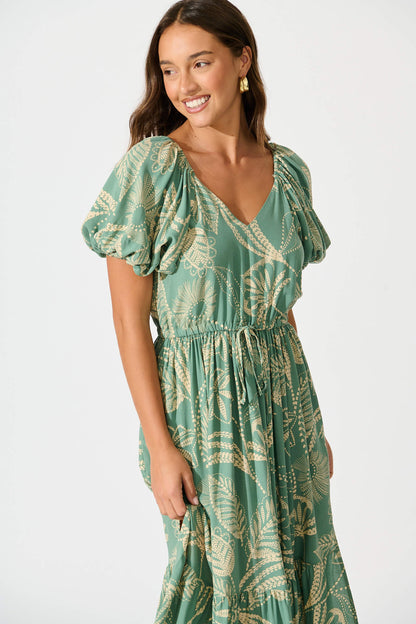 Marnae Midi Dress in Khaki Print