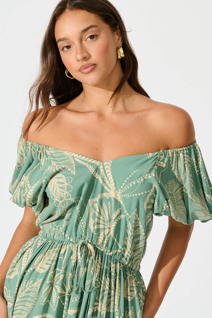 Marnae Midi Dress in Khaki Print