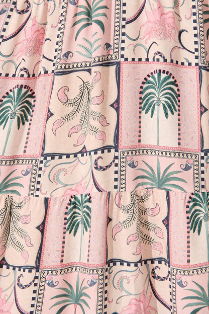 Verdona Midi Smock Dress in Blush Patchwork Palm Print