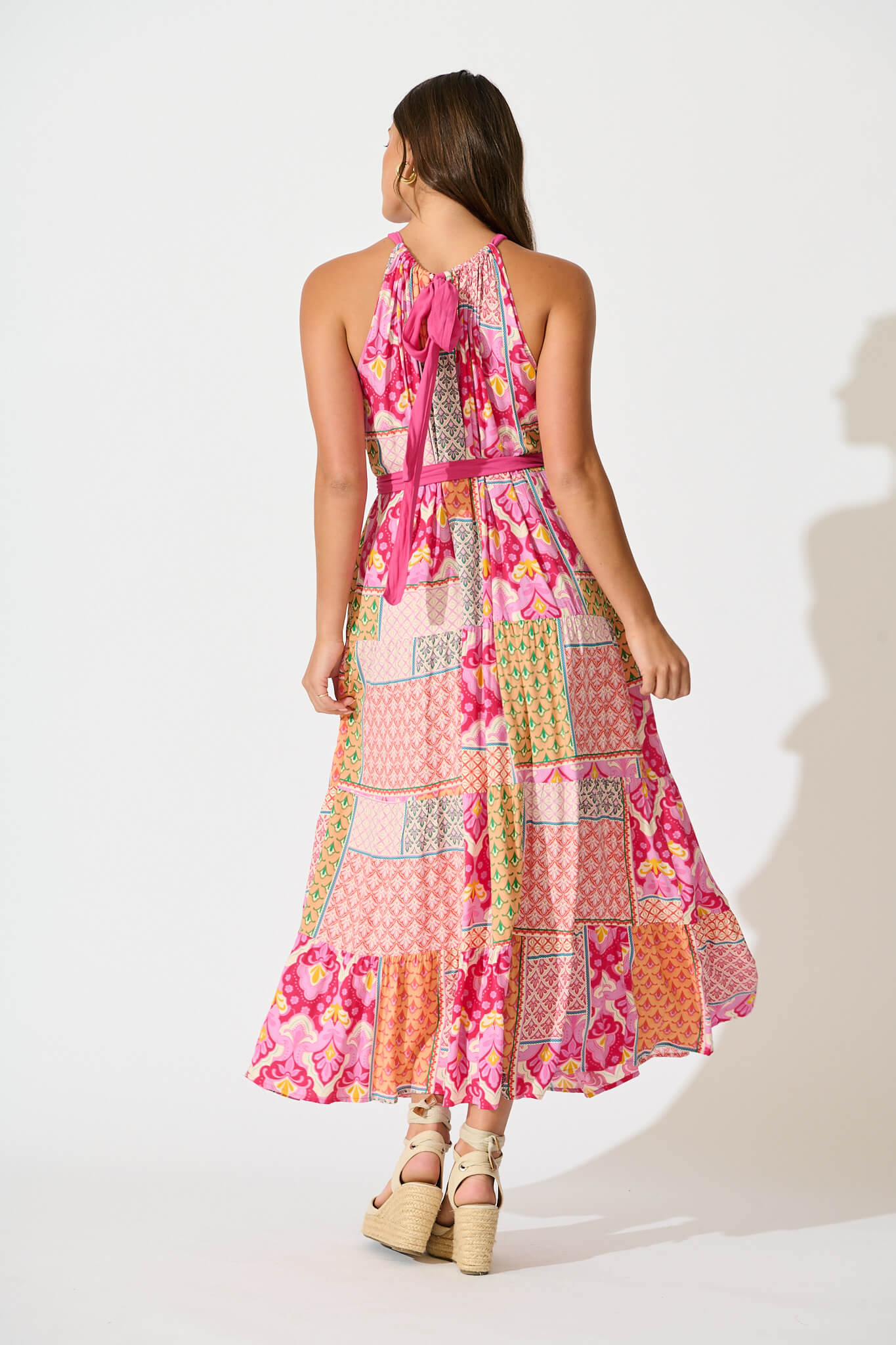 Lioni Midi Sundress in Pink Multi Patchwork