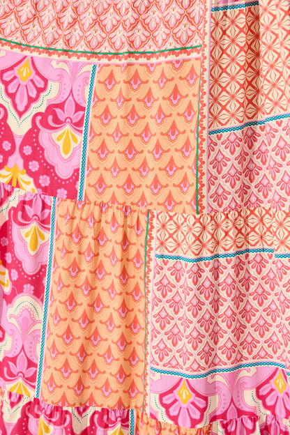 Lioni Midi Sundress in Pink Multi Patchwork