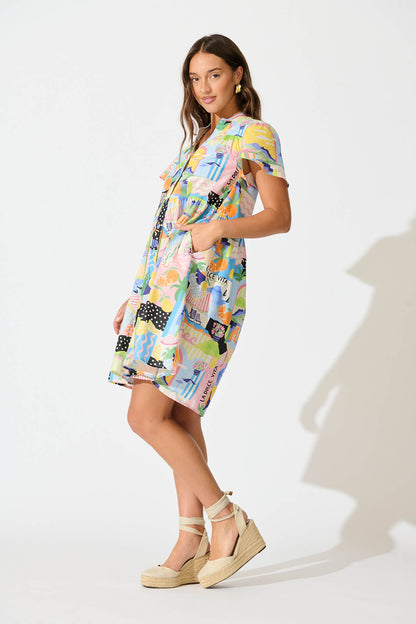 Dana Smock Dress in Multi Summer Print Cotton