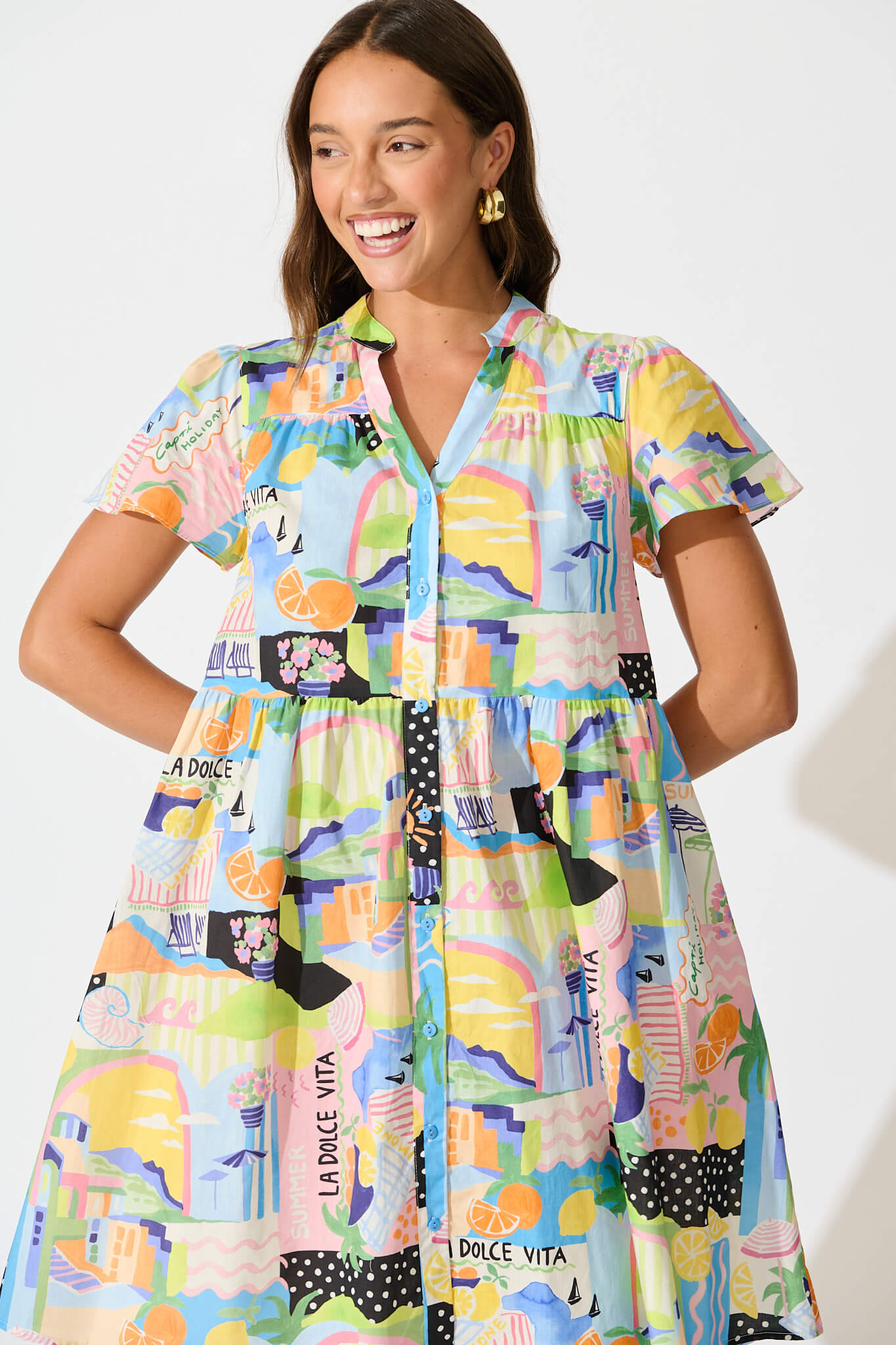 Dana Smock Dress in Multi Summer Print Cotton