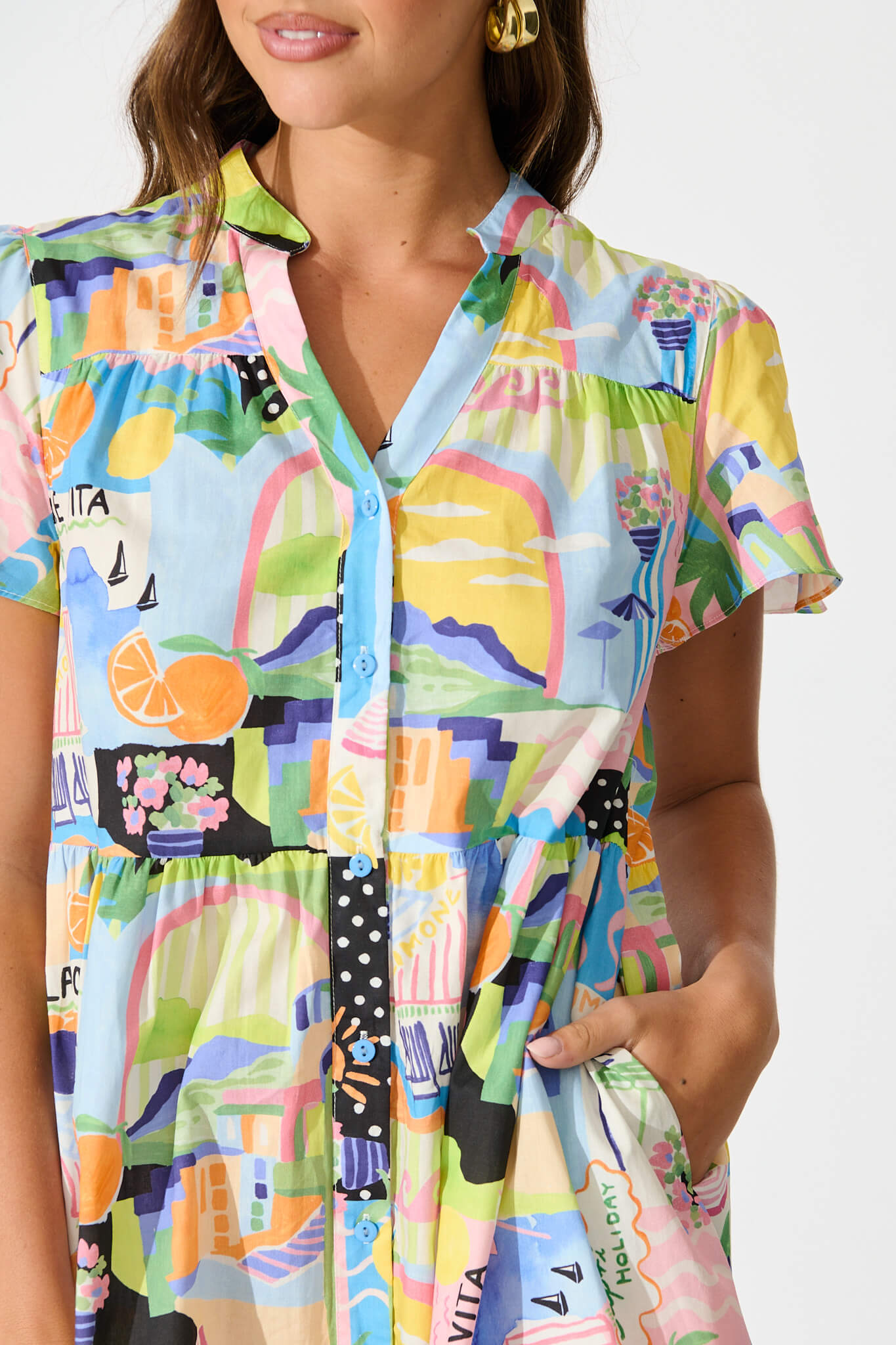 Dana Smock Dress in Multi Summer Print Cotton