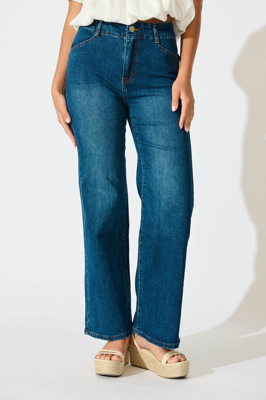 Maxille High Rise Wide Leg Jean in Dark Blue Denim
