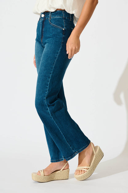 Maxille High Rise Wide Leg Jean in Dark Blue Denim