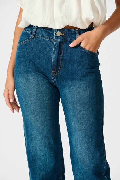 Maxille High Rise Wide Leg Jean in Dark Blue Denim