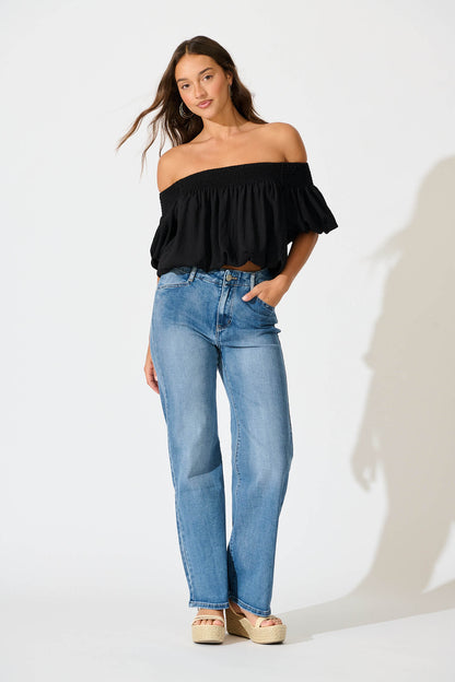 Maxille High Rise Wide Leg Jean in Mid Blue Denim