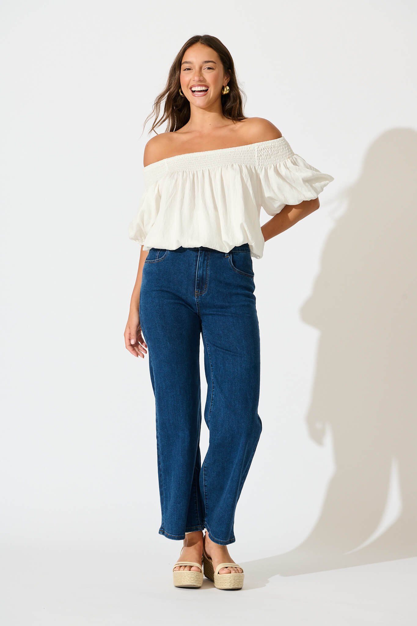 Ocean Road High Rise Wide Leg Jean in Dark Blue Denim