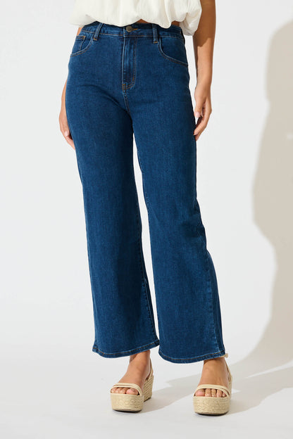 Ocean Road High Rise Wide Leg Jean in Dark Blue Denim