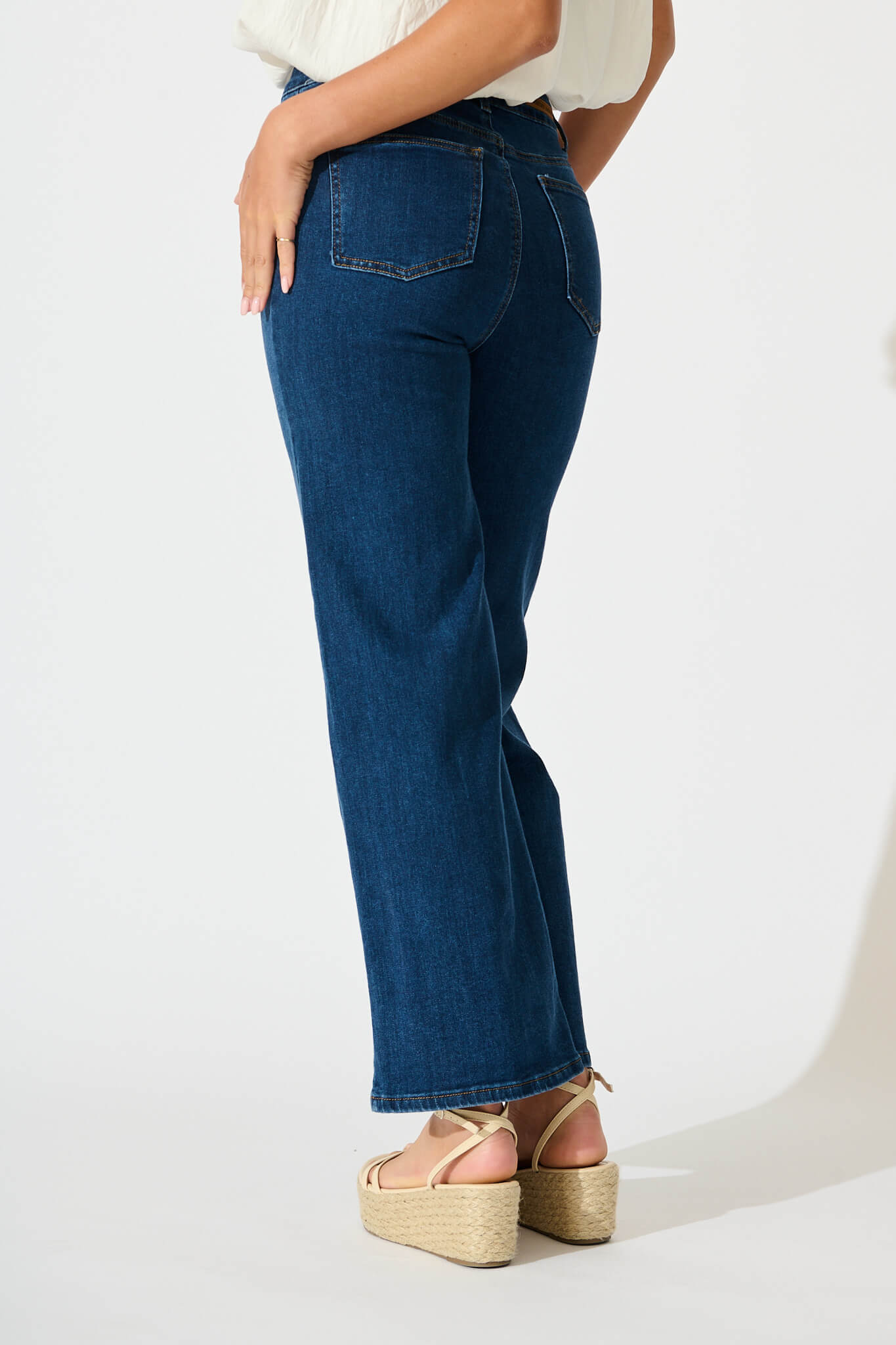 Ocean Road High Rise Wide Leg Jean in Dark Blue Denim