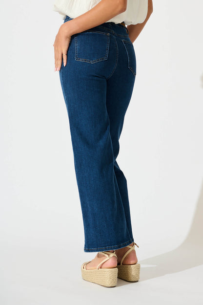 Ocean Road High Rise Wide Leg Jean in Dark Blue Denim
