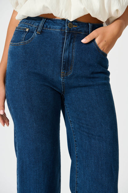 Ocean Road High Rise Wide Leg Jean in Dark Blue Denim