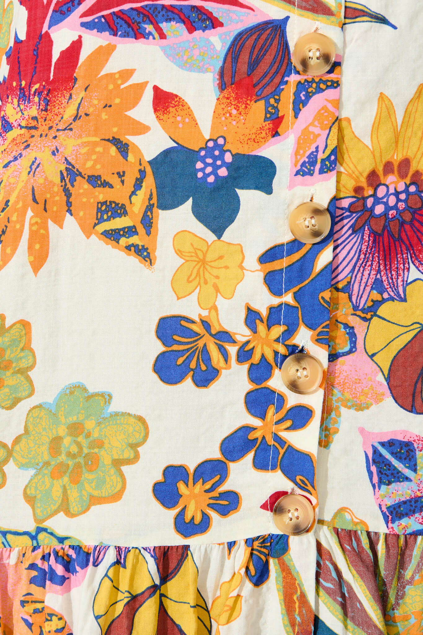 Flynn Dress in White with Bright Multi Floral Cotton Blend