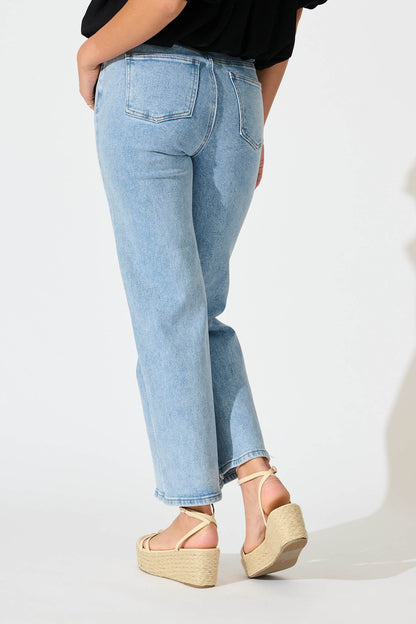 Ocean Road High Rise Wide Leg Jean in Light Blue Denim