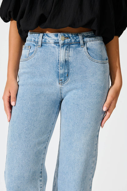 Ocean Road High Rise Wide Leg Jean in Light Blue Denim