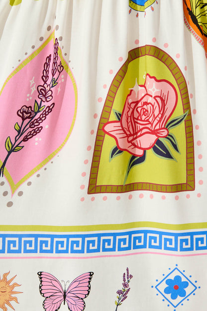 Escape Smock Dress In White With Bright Print