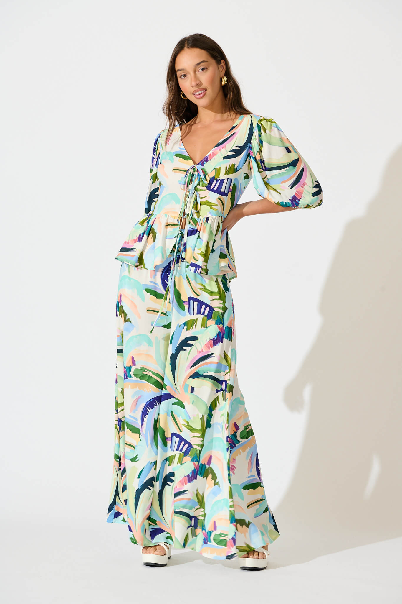 Lucia Pant in Multi Green Print