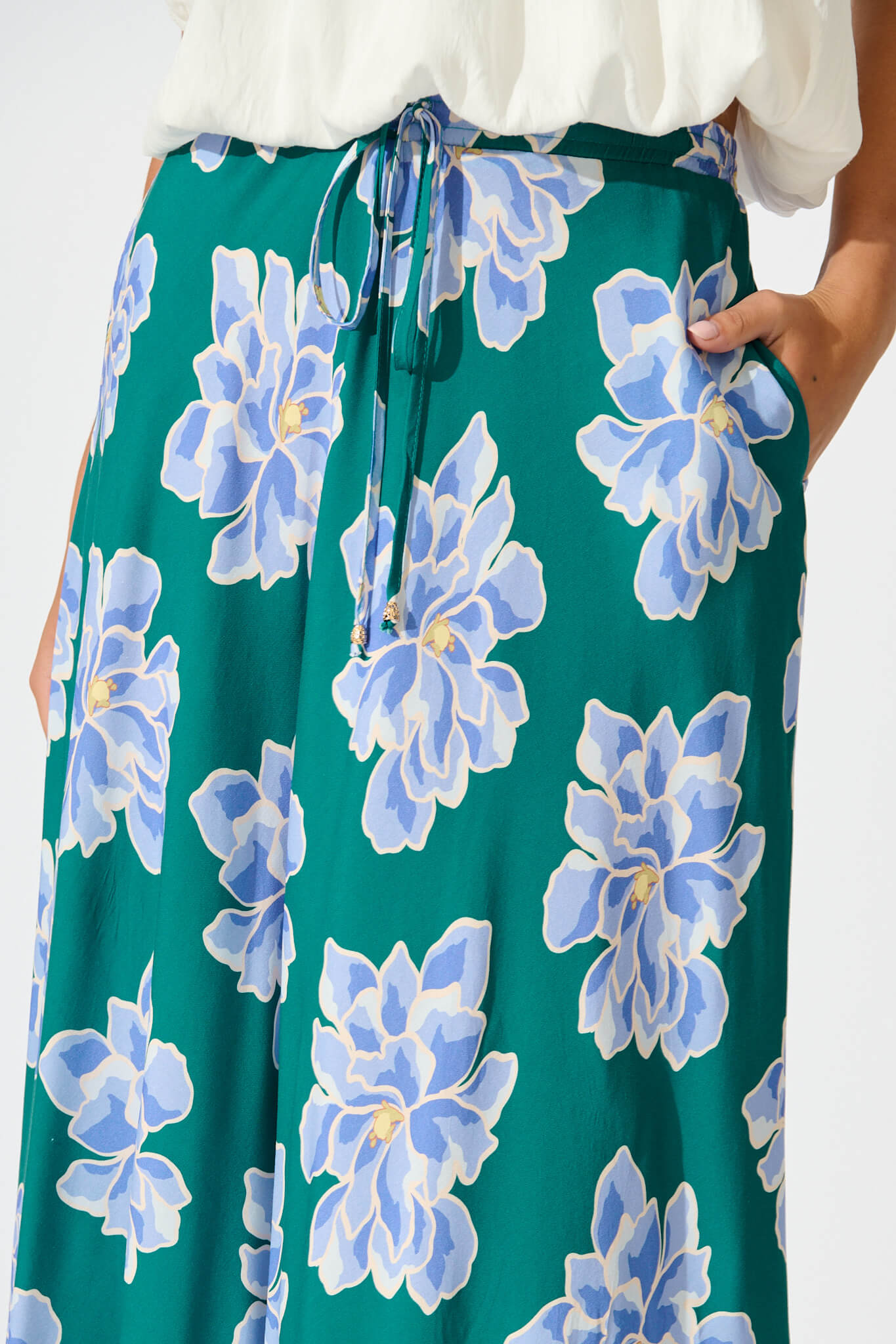 Farrell Maxi Skirt In Emerald With Blue Floral