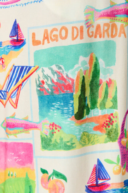 Eldrige Pant In White With Bright Resort Print