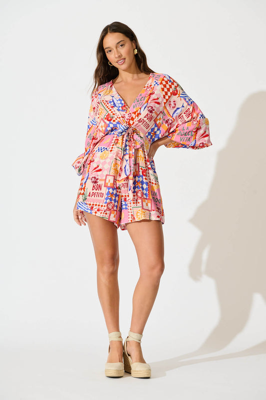 Otillie Playsuit In Multi Conversational Print
