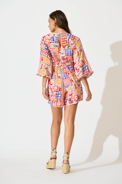 Otillie Playsuit In Multi Conversational Print