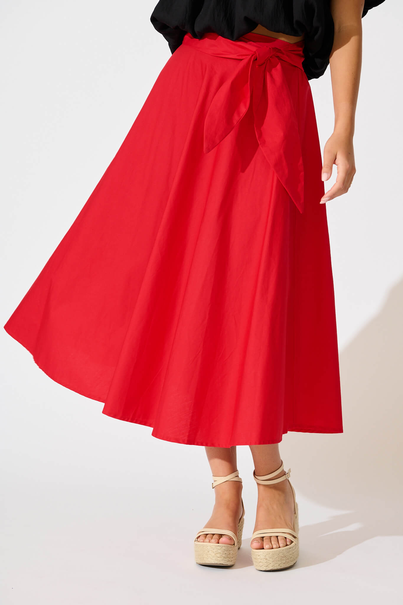 Ivy Midi Skirt In Red Cotton