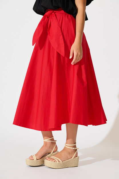 Ivy Midi Skirt In Red Cotton