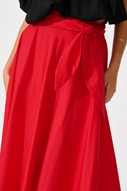 Ivy Midi Skirt In Red Cotton